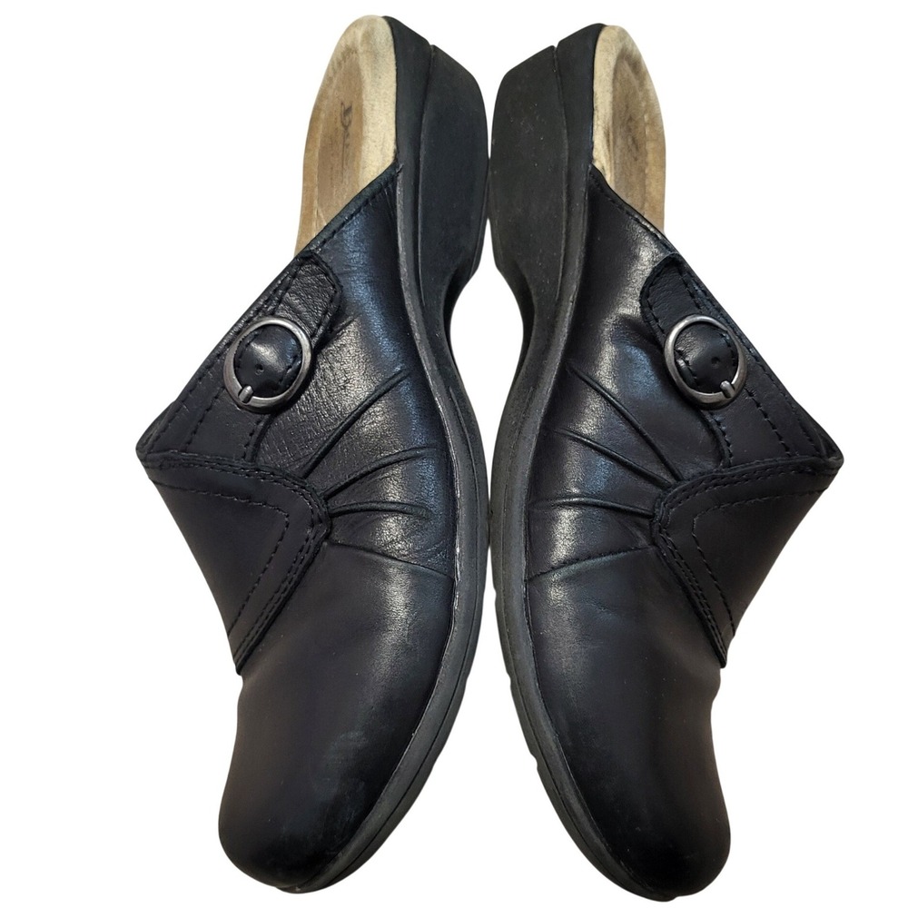 Bass Capri Black Genuine Leather Clogs Mules Buckle Detail‎ Slip On Women size 7